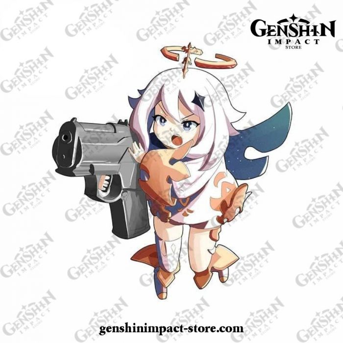 13Cm X 12.1Cm Cute Genshin Impact Paimon Shootgun Waterproof Car Sticker