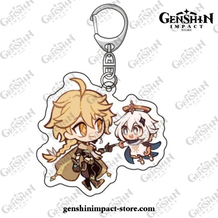 Chibi Traveler & Paimon Genshin Impact Acrylic Keychain