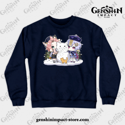 Diona And Qiqi [Genshin Impact] Crewneck Sweatshirt Navy Blue / S