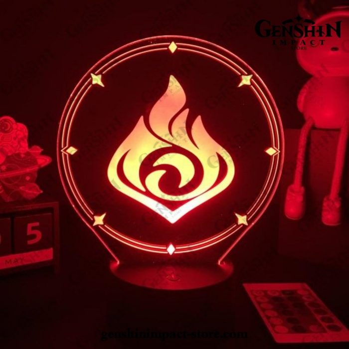 Genshin Impact Vision Figure 3D Lamp Led Rgb Night Lights Pyro / Black Base No Remote