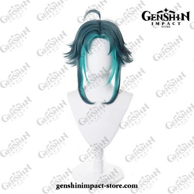 Genshin Impact Xiao Wig Mixed Dark Green Blue Short Cosplay