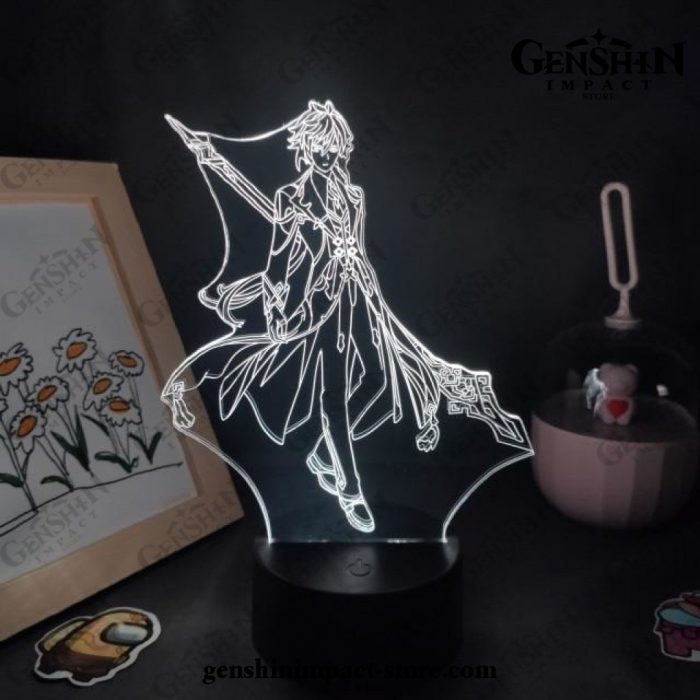 New Style Zhong Li Genshin Impact Figure 3D Lamp Led Rgb Night Lights Black Base / 7 Color No Remote