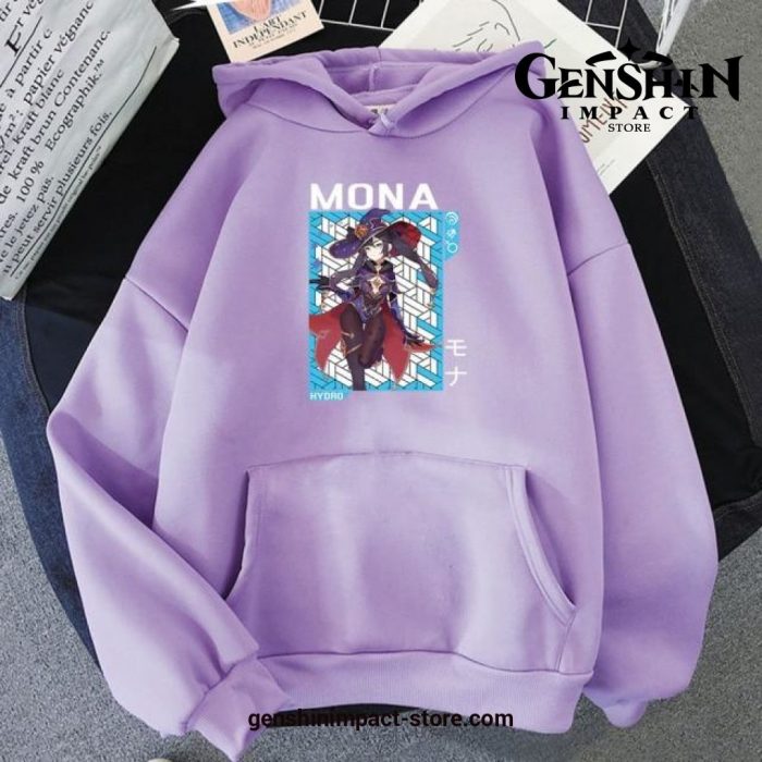 Genshin Impact Mona Print Hoodie Purple / Xxl