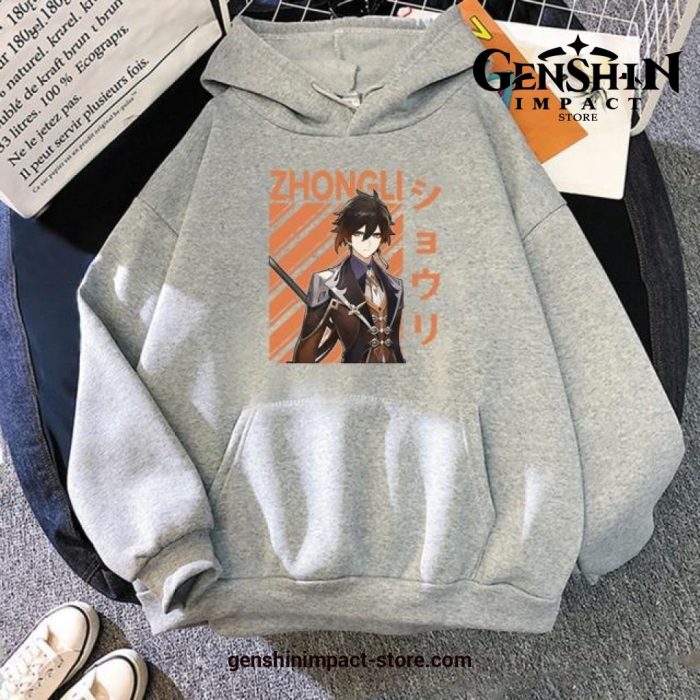 Genshin Impact Zhong Li Cool Harajuku Hoodie Gray / L