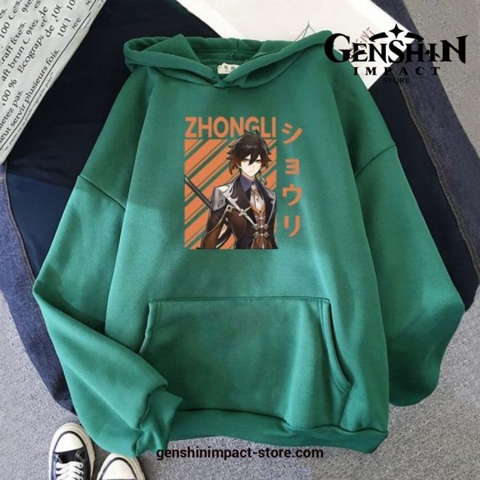 Genshin Impact Zhong Li Cool Harajuku Hoodie Green / Xs