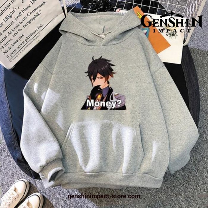 Genshin Impact Zhong Li Money Hoodie Gray / Xs