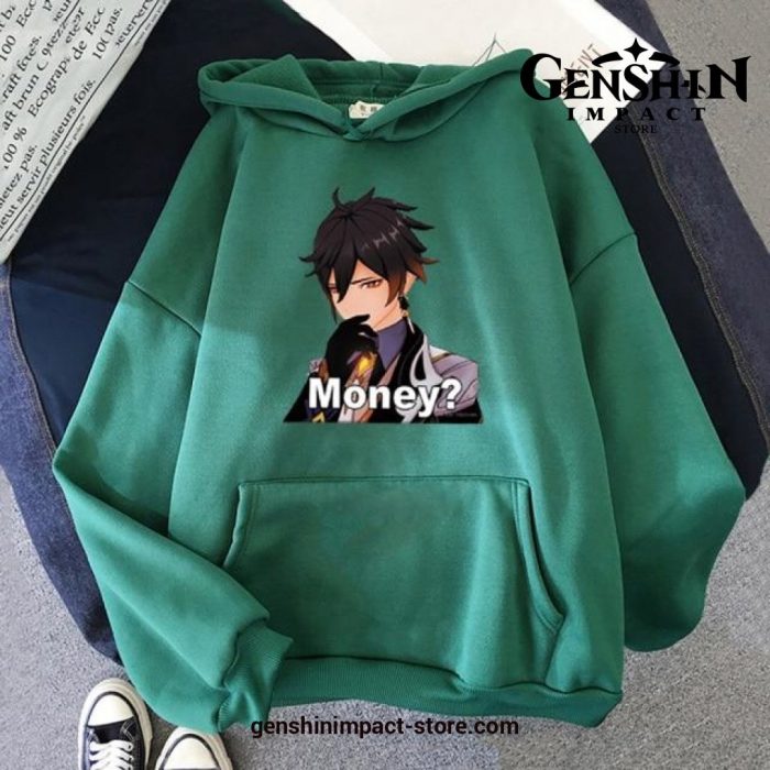 Genshin Impact Zhong Li Money Hoodie Green / M