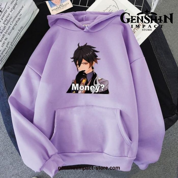 Genshin Impact Zhong Li Money Hoodie Purple / Xs